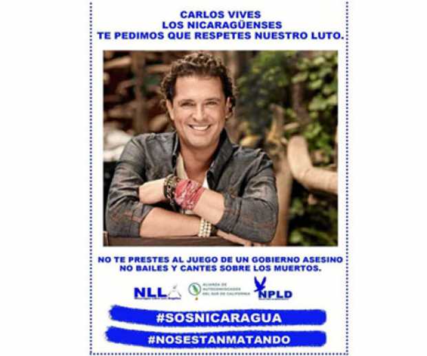 Esta y más imágenes en contra del concierto de Carlos Vives circulan por redes sociales en Nicaragua. 