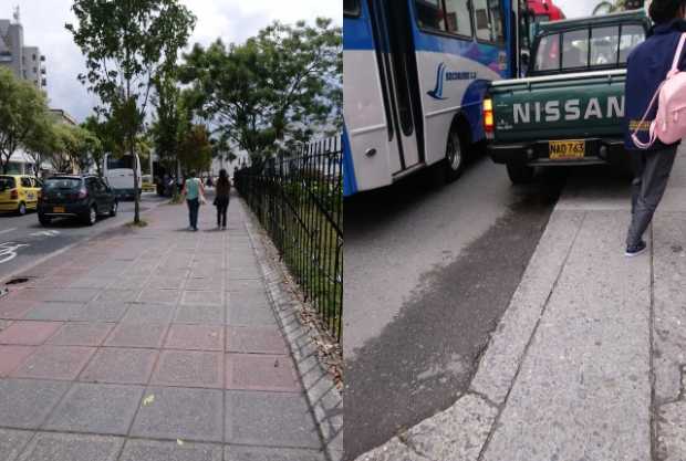 En hora pico una empresa de transportes descargaba una encomienda por la Santander. Este vehículo estaba estacionado sobre un an