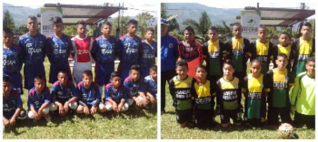 San Lorenzo (azul) y Casitas FC, de Marmato (amarillo-verde), campeón y subcampeón del 2018. Tercero fue la Selección Supía. 
