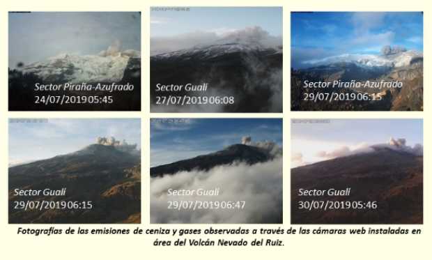 Servicio Geológico reporta emisiones de gases y ceniza en el Volcán Nevado del Ruiz