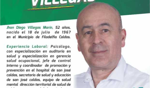 Jhon Diego Villegas Marín, candidato a la Asamblea de Caldas