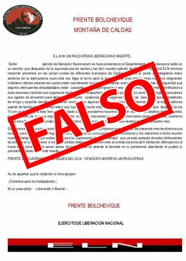 Policía explica que video sobre el Eln en Caldas es falso Policía explica que video sobre el Eln en Caldas es falso
