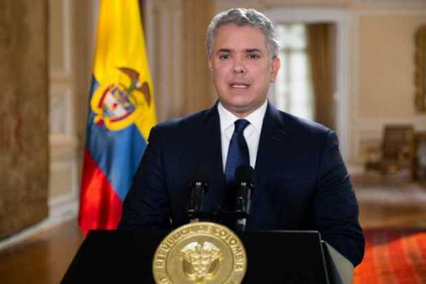 Presidente de Colombia, Iván Duque, mientras ofrece una rueda de prensa este martes en Bogotá. 