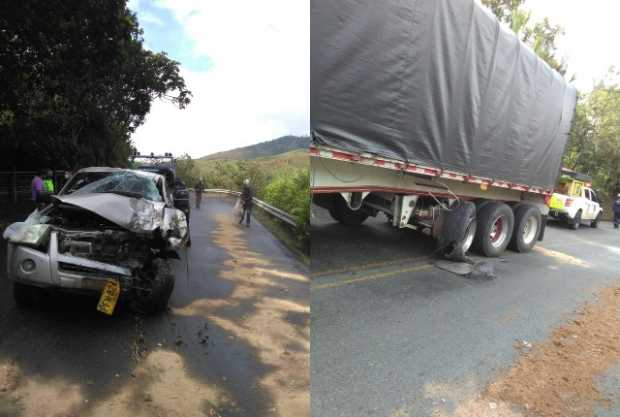 Carro y tractomula chocaron en la Troncal de Occidente en Anserma