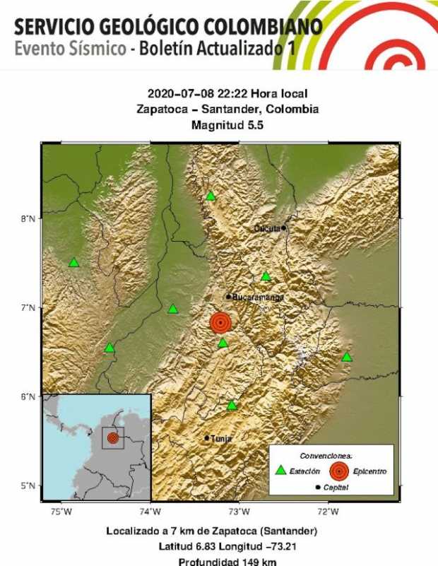 Temblor de 5,5 de magnitud se registró en Zapatoca (Santander)