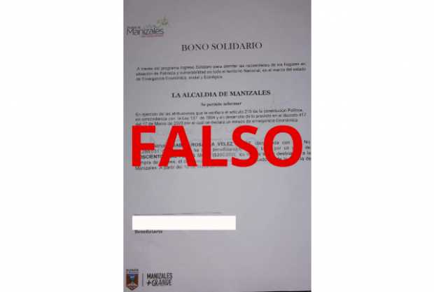 Información de bonos por $200.000 de Ingreso Solidario es falsa: Alcaldía de Manizales