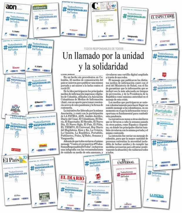 En un hecho sin precedentes en Colombia, 25 medios de comunicación del país se unieron para publicar una misma portada y así uni