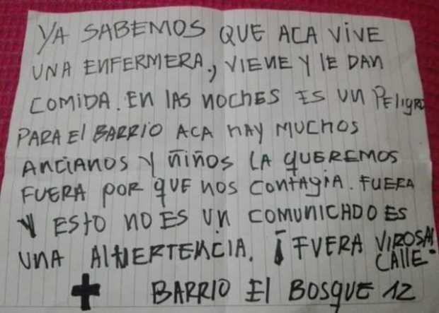 Auxiliar de enfermería, acosada por su profesión en el barrio El Bosque, de Manizales Auxiliar de enfermería, acosada por su profesión en el barrio El Bosque, de Manizales