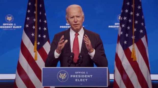 Fotograma de un video distribuido por la Oficina del Presidente Electo muestra al presidente electo de los Estados Unidos, Josep
