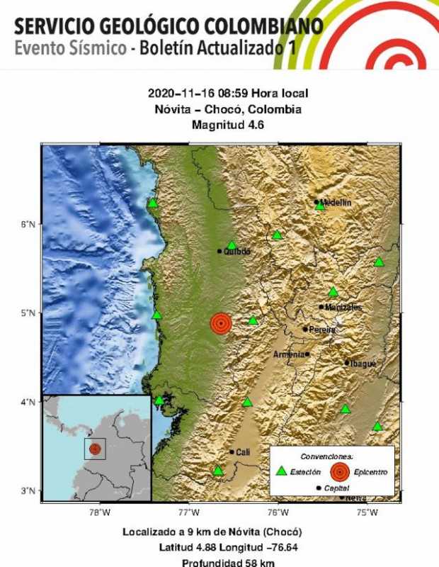 Sismo con epicentro en Chocó se sintió en Caldas