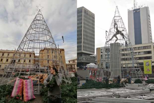 Desmontan árbol de Navidad en la Plaza de Bolívar