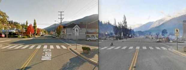 Foto | Tomada de @TomasMolinaB | LA PATRIA Lytton, antes y después de la ola de calor.