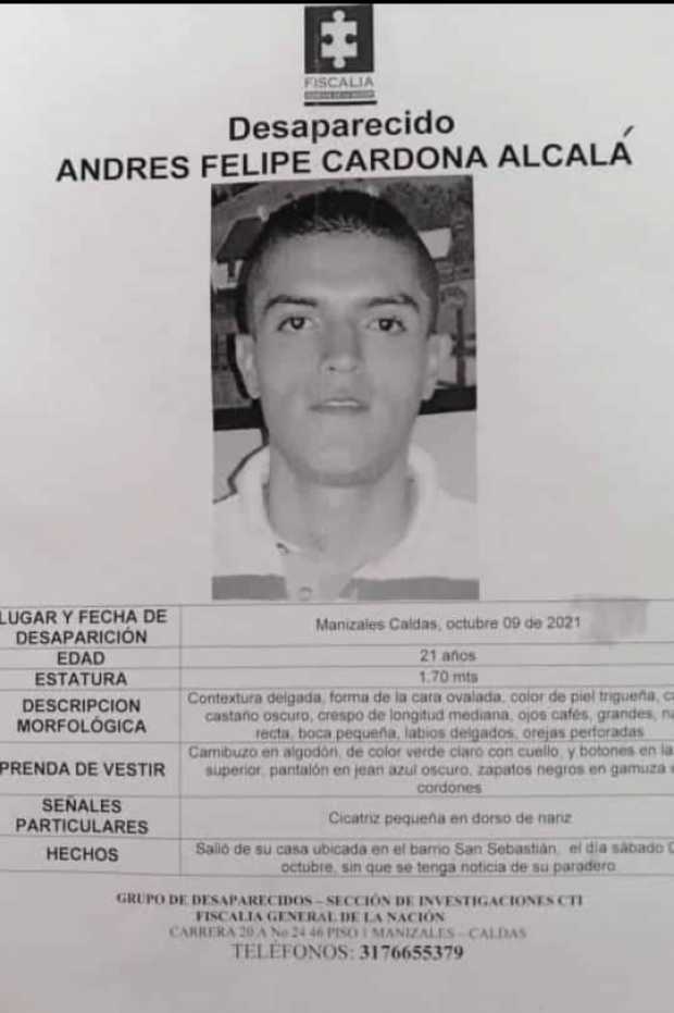 En Manizales buscan a Andrés Felipe Cardona, desaparecido desde el 9 de octubre 