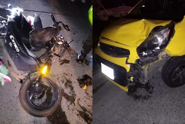 Dos heridos en choque de taxi y moto en la vía al Guamo