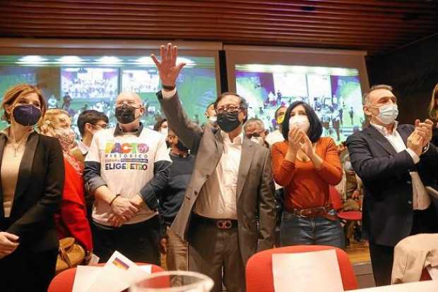 El senador y candidato presidencial, Gustavo Petro, durante el acto del partido Colombia Humana celebrado en Madrid (España).