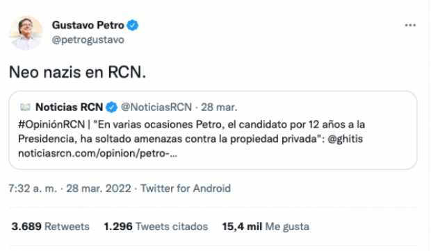 FLIP rechaza que el candidato Gustavo Petro estigmatice al canal RCN