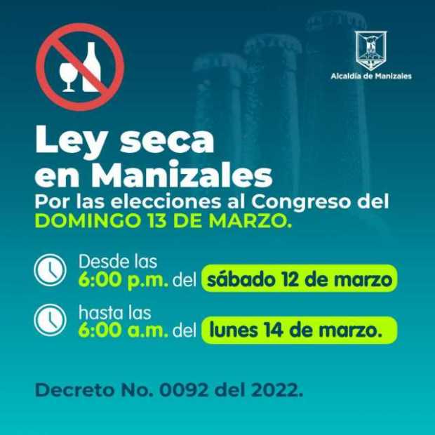 Ley seca en Manizales por elecciones de Congreso