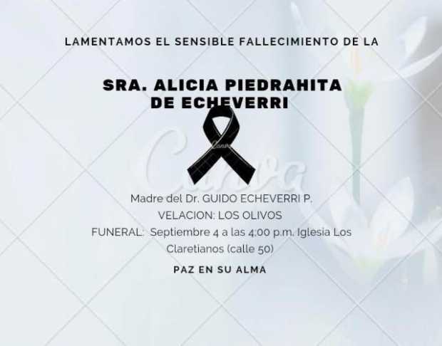 Fallece María Alicia Piedrahita, madre del senador Guido Echeverri