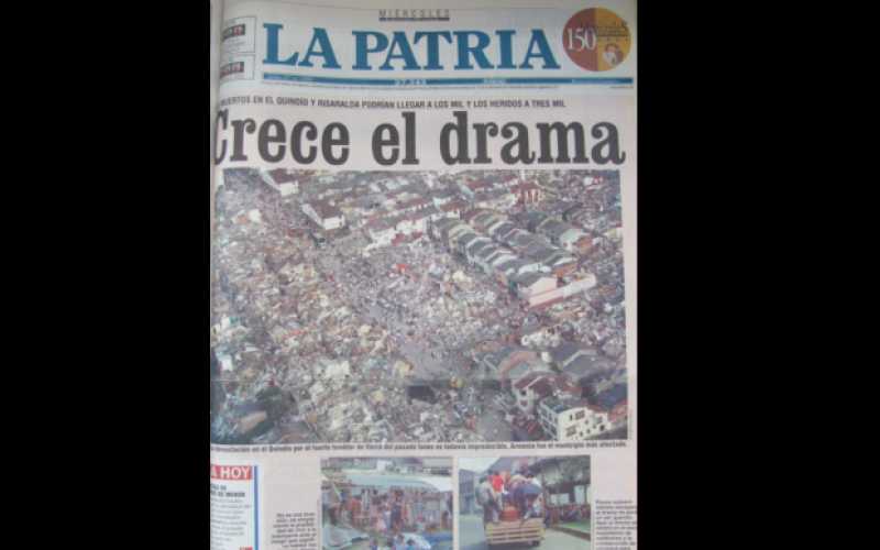 Primera plana del periódico LA PATRIA, miércoles enero 27 de 1999.