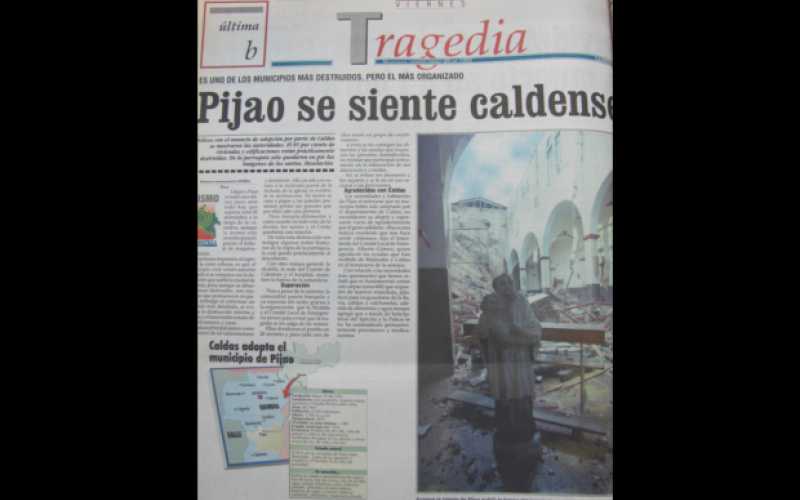 Pijao fue otro de los municipios quindianos que resultó prácticamente devastado por el terremoto de 6.4 grados.