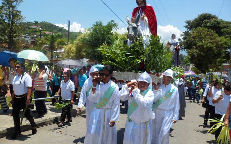 Foto | Leonidas Guerrero | LA PATRIA Después de la bendición de los ramos en el barrio 20 de Julio, se inició la procesión hasta el Templo de La Candelaria. 