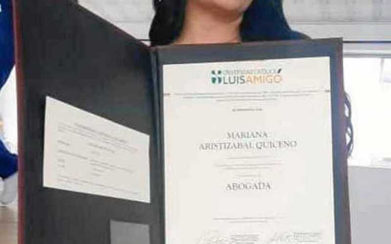 Mariana Aristizábal Quiceno, de Manzanares (Caldas), recibió el título de abogada en la Universidad Luis Amigó de Manizales. Fel